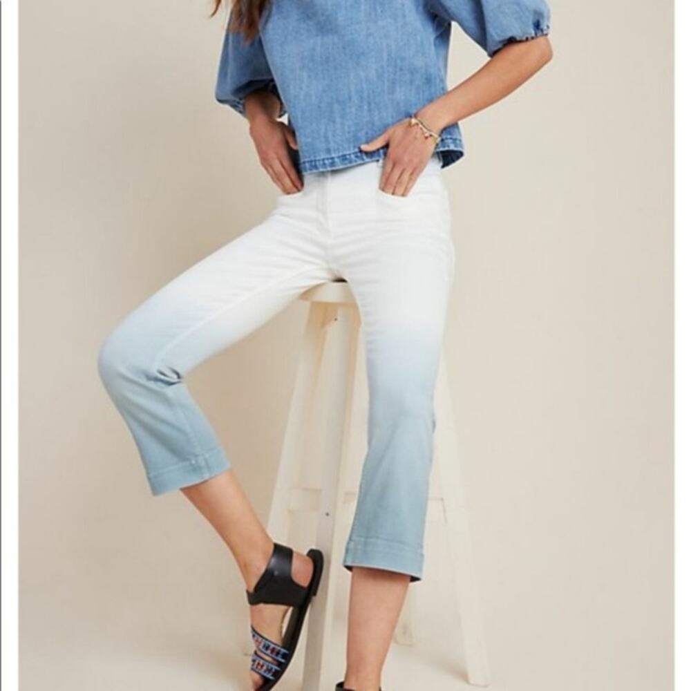 Anthropologie Johanna Dip Dye Jeans Ultra High Rise Cropped Slim Blue White